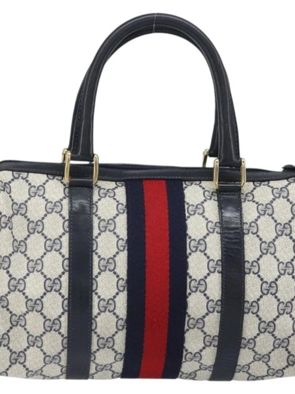 GUCCI GG Supreme Sherry Line Bag PVC Navy Gold Red 012 3841 58 Auth 169093 - Picture 3 of 16